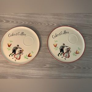 VINTAGE Cake & COFFEE Western Germany FOLK PLATE HAS CHIPS SET OF 2. See all ph